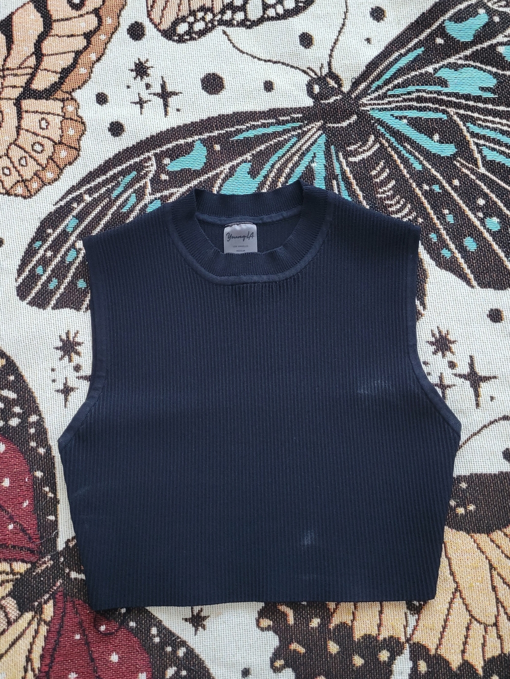 YoungLA Black Ribbed Sleeveless Crop Top